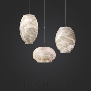 Camille - lampa wisząca z alabastru i metalu, boczny widok klosza Ø 27 cm