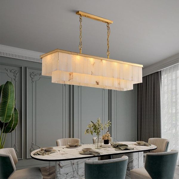 Kauai - Podłużna lampa wisząca z alabastru, złota - Żyrandol długość 80/100/120cm