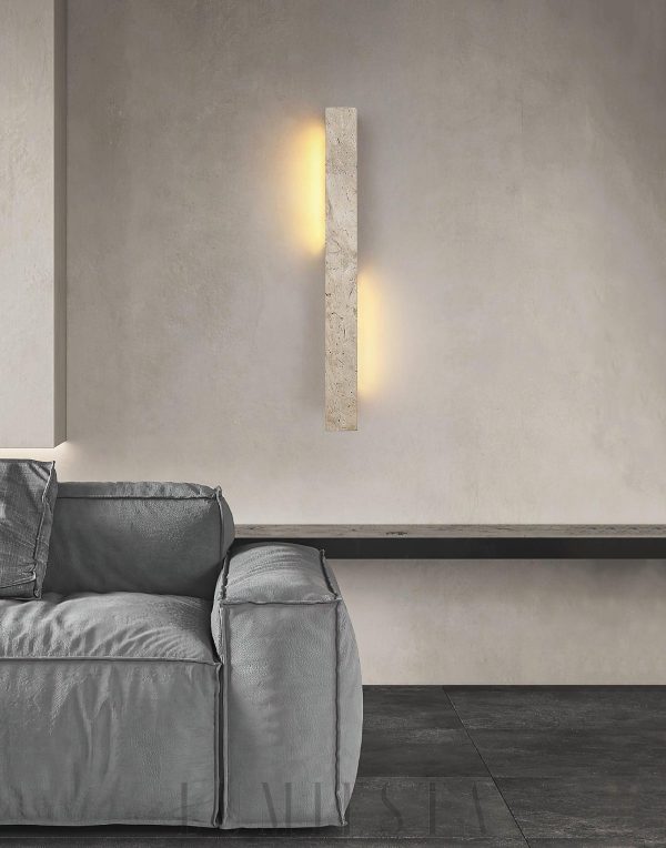 Elegancki travertynowy prostokątny kinkiet 50 cm beżowy LED