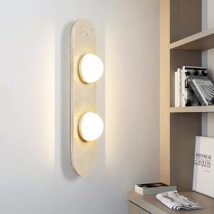 Elegancki kinkiet trawertynowy owalny 3 szklane kule