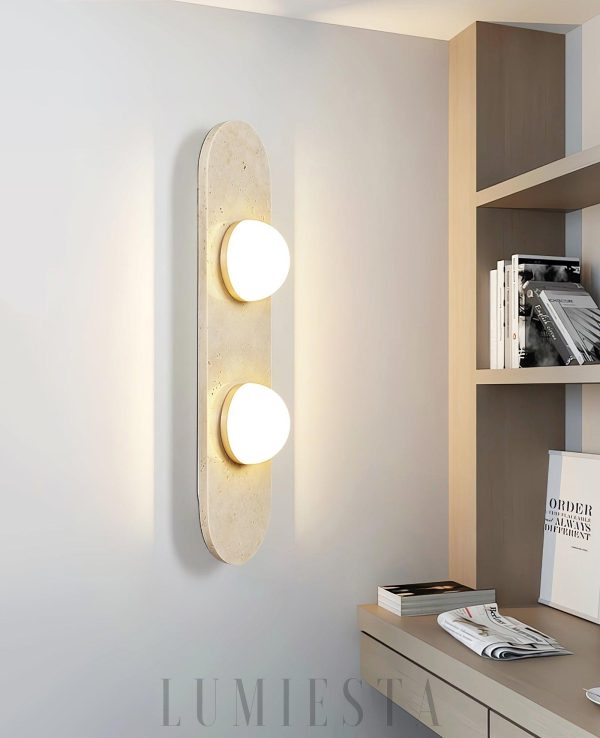 Elegancki kinkiet trawertynowy owalny 3 szklane kule