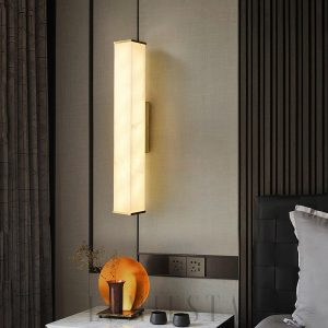 Luksusowy kinkiet alabastrowy prostokątny biały złoty 60cm