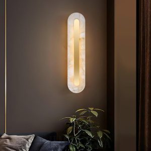 Oval - Lampa ścienna z Alabastru, złota/biała, wysokość 35/50/60 cm - Kinkiet LED do salonu