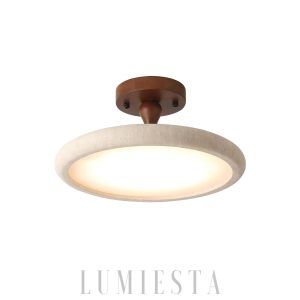 Lampa sufitowa okrągła trawertyn 30 40 cm beżowo orzechowa