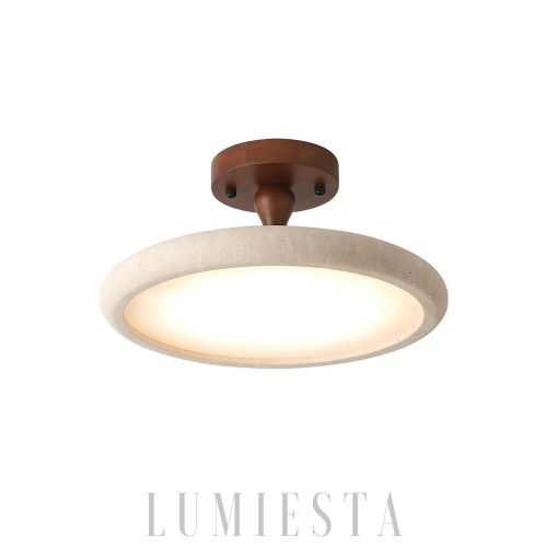 Lampa sufitowa okrągła trawertyn 30 40 cm beżowo orzechowa