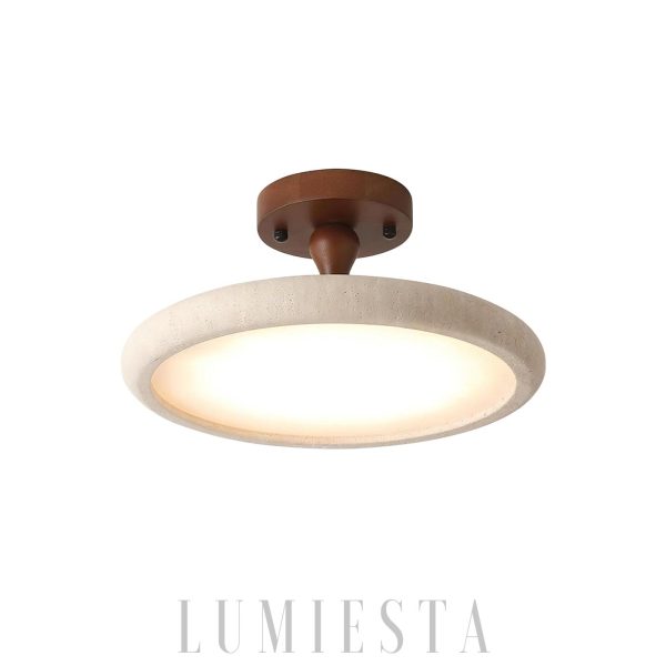 Lampa sufitowa okrągła trawertyn 30 40 cm beżowo orzechowa