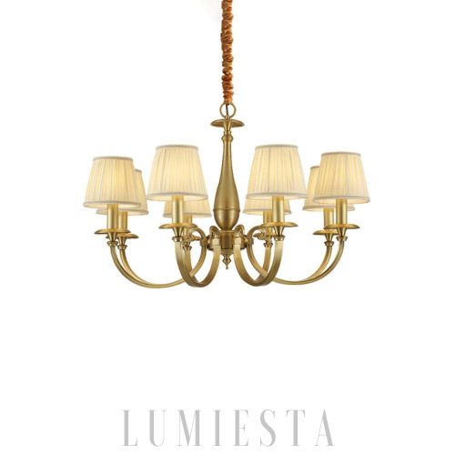 Żyrandol mosiężny z plisowanym abażurem, 4 rozmiary