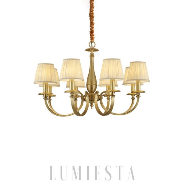 Żyrandol mosiężny z plisowanym abażurem, 4 rozmiary