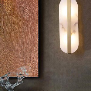 Borneo - Lampa ścienna mosiężna, klosz alabastrowy 13×40cm