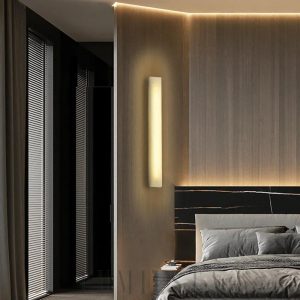 Nowoczesny kinkiet prostokątny z alabastru, mosiądz