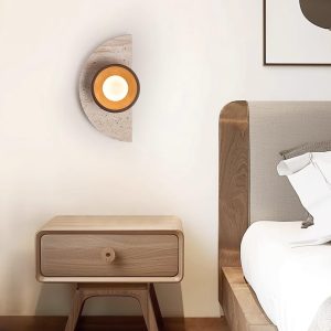 Halvora - Lampa ścienna półokrągła z trawertynu i drewna