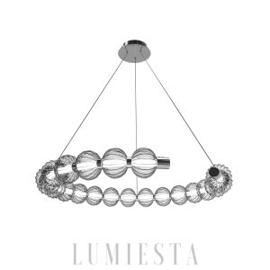 Srebrna lampa wisząca szklana Amulet Chandelier A - widok od przodu