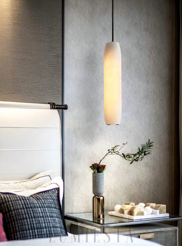 Luksusowa lampa wisząca Alabaster Flute biały kształt 38cm