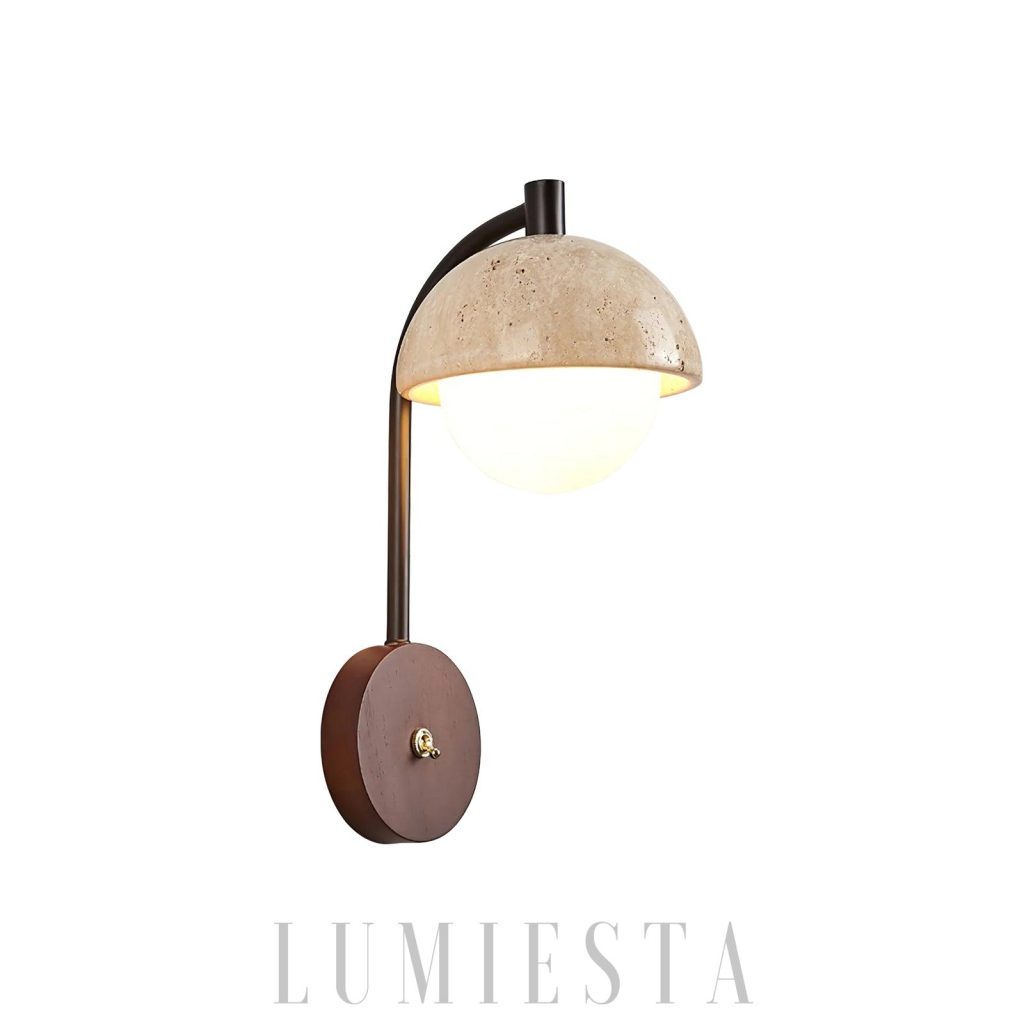 kinkiet travertine orzech Wella - nowoczesna lampa ścienna z kamieniem i drewnem
