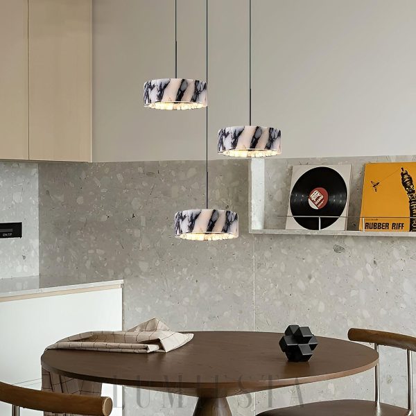 Frone - Okrągła lampa wisząca marmurowa 20cm biały i czarny