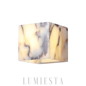 Luksusowy biały marmurowy kinkiet sześcienny LED 12x12 cm