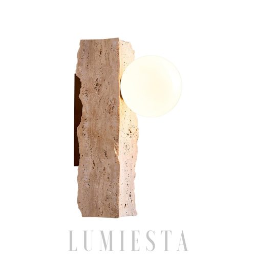 Lampa ścienna z trawertynu beżowa nieregularny kształt