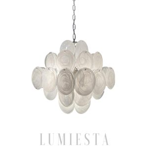 Lampa wisząca vintage Murano biały szklany żyrandol 49cm