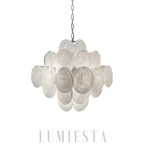 Lampa wisząca vintage Murano biały szklany żyrandol 49cm