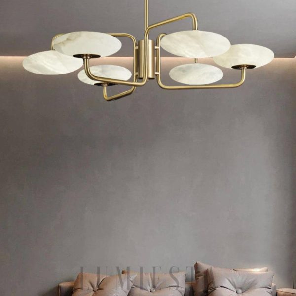 Nowoczesny żyrandol marmurowy 82 cm, złoto-biały