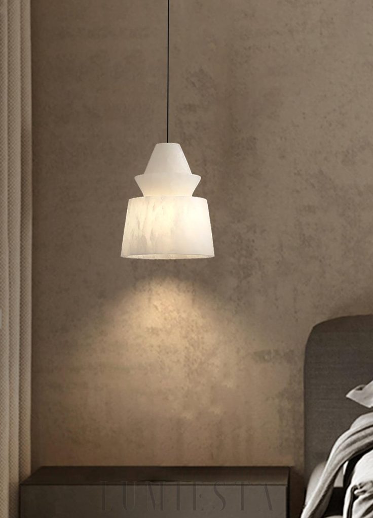 Nowoczesna lampa wisząca z alabastru Ø18 cm, biała - detal alabastrowego klosza
