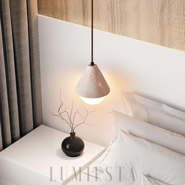 Elegancka lampa wisząca z travertynu i szkła 16cm beżowa