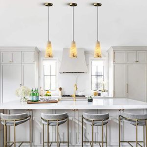 Lampa wisząca stożkowa alabastrowa złota i biała 12 5 cm