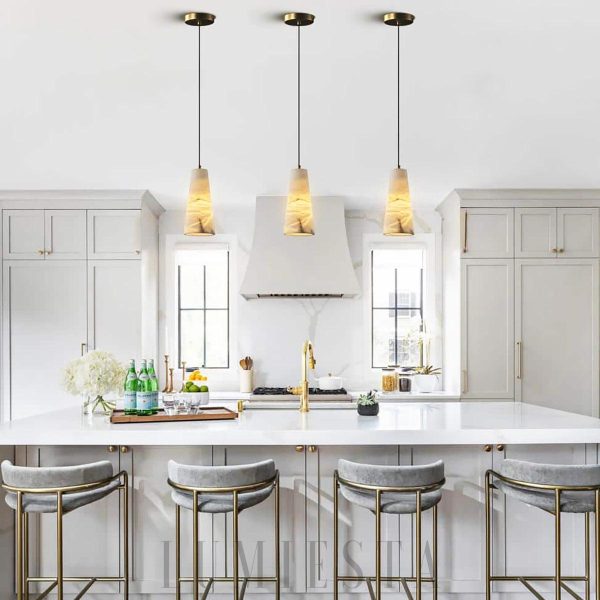 Lampa wisząca stożkowa alabastrowa złota i biała 12 5 cm