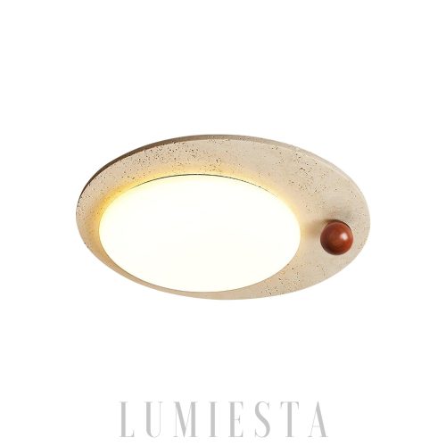 Travertynowy okrągły plafon sufitowy 58cm beżowy przytulny