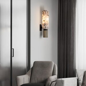 Riviera - Lampa ścienna alabastrowa, mosiądz, premium kinkiet Ø13x34 cm