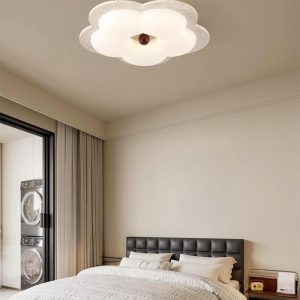 Kwiatowy plafon trawertyn 55cm beżowy ciepłe światło