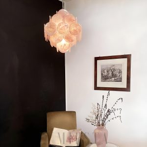 Lampa wisząca Vintage Murano Różowy szklany żyrandol 49cm