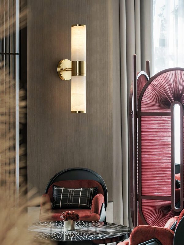 Lampatron - Ścienna cylindryczna alabaster biała, 24×48 cm