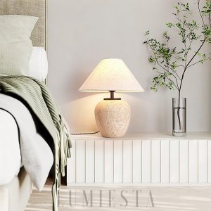 Aoji - Lampa stołowa travertynowa, misa 48 cm, beżowa
