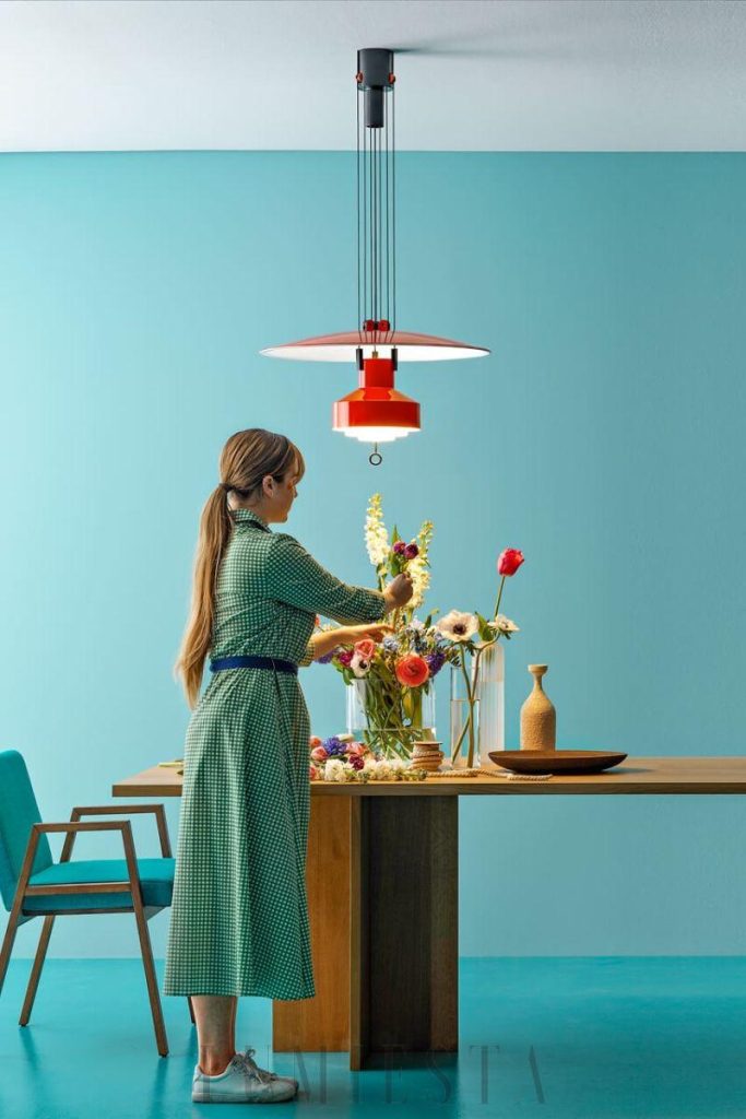 Saliscendi Ø63 cm, nowoczesna lampa wisząca z białym, szerokim kloszem