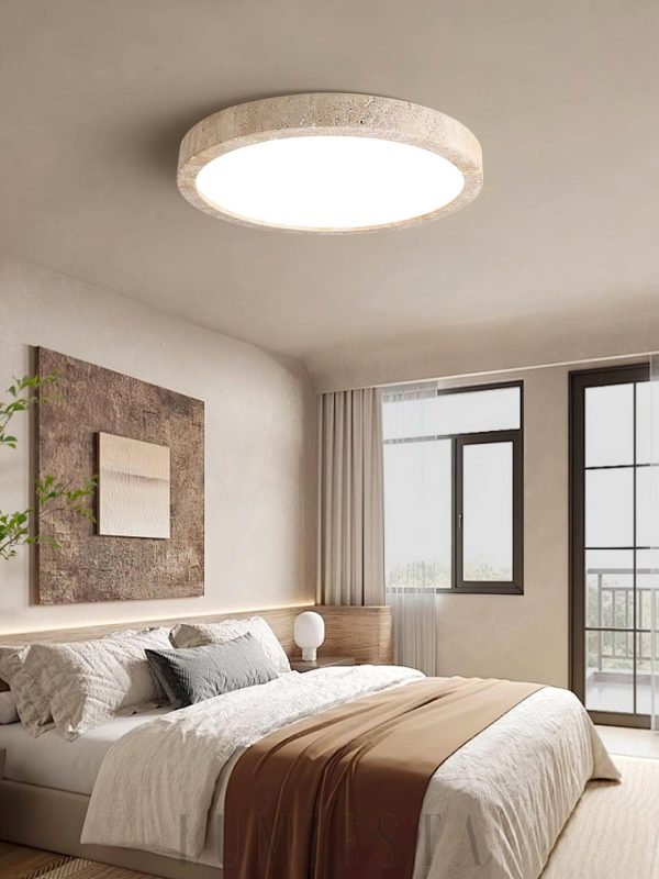 Horizon - Lampa sufitowa trawertynowa, okrągły plafon do salonu,  Ø38/48/58 cm