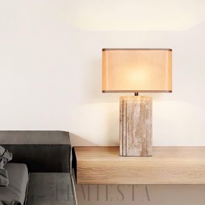 Prostokątna lampa stołowa trawertynowa 40x62cm beżowa
