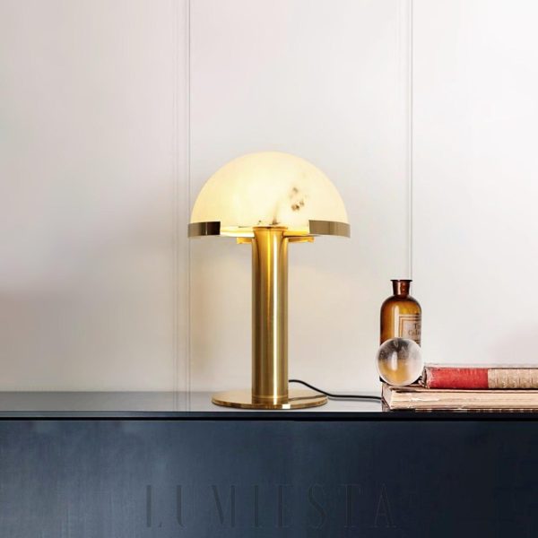 Alabastrowa lampa stołowa półkula 30cm złota