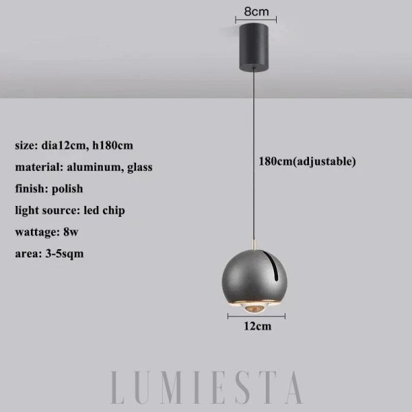 Wisząca lampa kula metalowa czarna - ujęcie techniczne całej konstrukcji