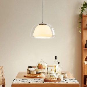 Lampa wisząca w kształcie bąbla - szklany przezroczysty klosz i zwis