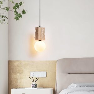 Stylowa lampa wisząca travertyn surowy blok 12x28cm beżowa