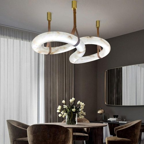 Lampa wisząca Infinity z alabastru, smukły widok boczny i gładka linia