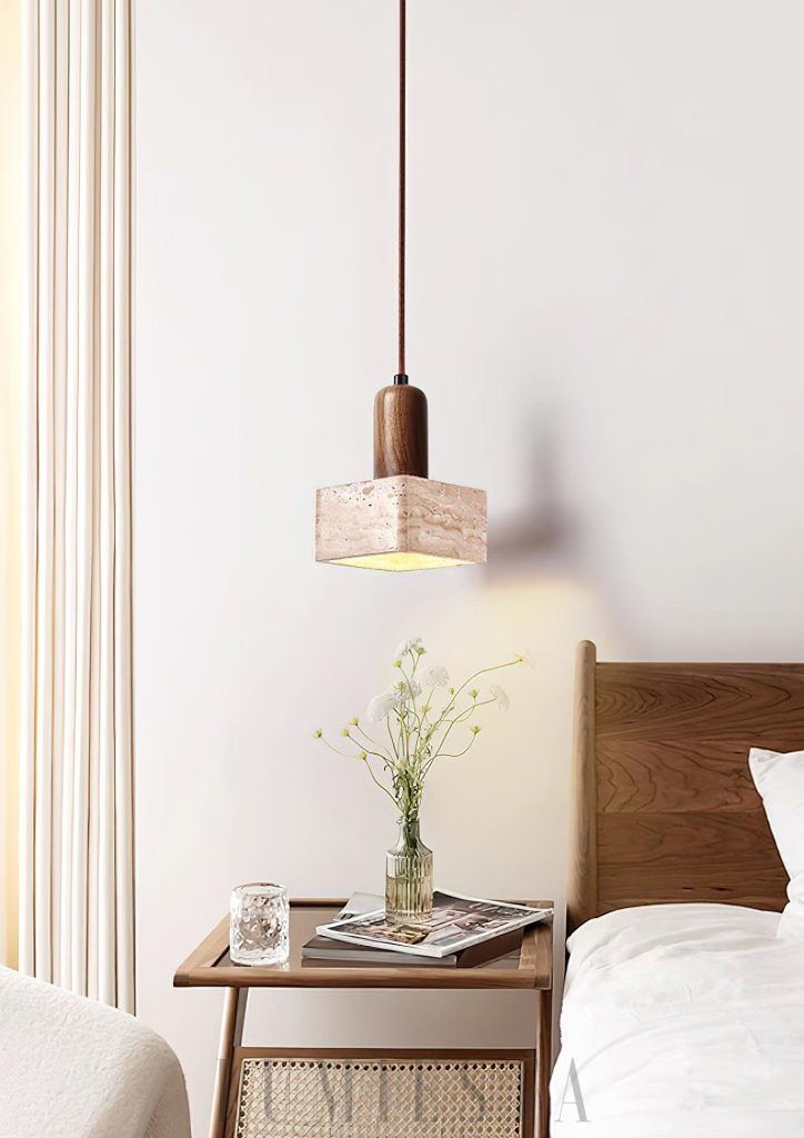 Travertine Talla - rustykalna lampa wisząca z widoczną strukturą trawertynu