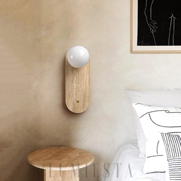 Corinth - Żółta lampa ścienna trawertynowa okrągła/owalna