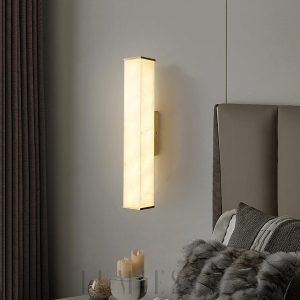 Luksusowy kinkiet alabastrowy prostokątny biały złoty 60cm