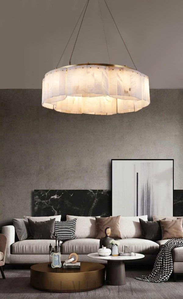 Concha - Kaskadowy żyrandol z alabastru, biało-złoty, Ø 56,66,86,96,116 cm - do salonu