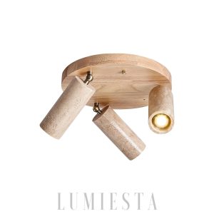 Cylindryczna lampa sufitowa z travertynem i drewnem 17cm