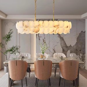 Konnicha - Elegancki żyrandol do jadalni z alabastru - Złoto-biały - Długość 100/120cm