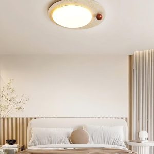 Travertynowy okrągły plafon sufitowy 58cm beżowy przytulny