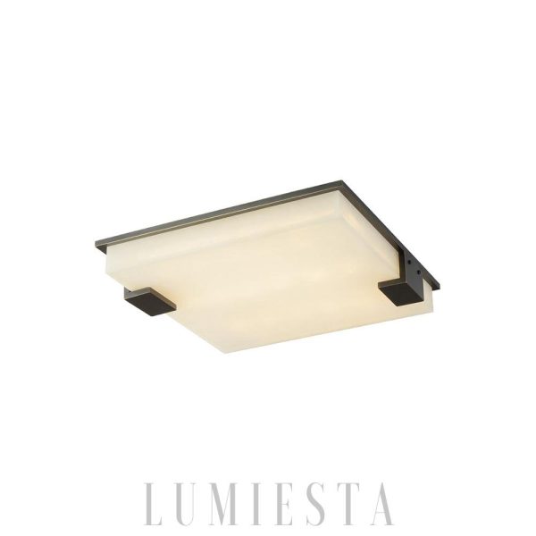 Lyra - Stylowa Czarna Kwadratowa Lampa Sufitowa z Alabastru